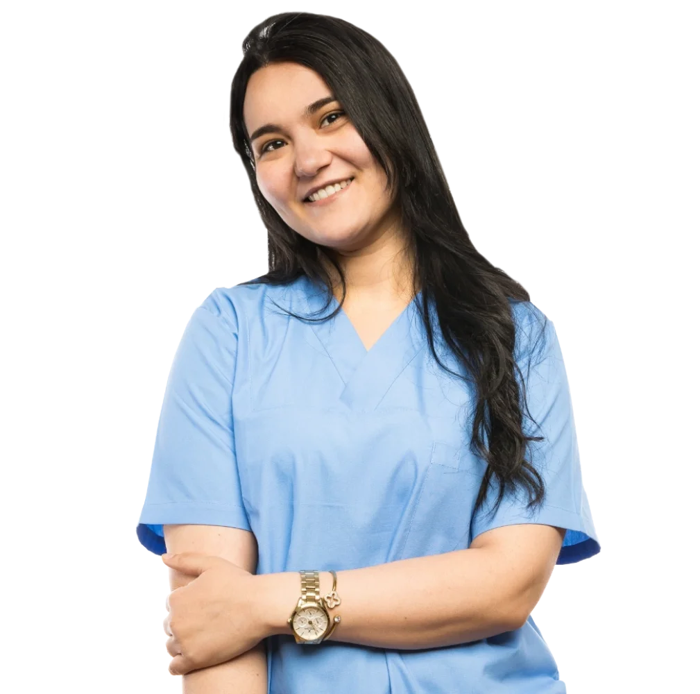 Eine Schülerin die Ihren Arm fest hält.